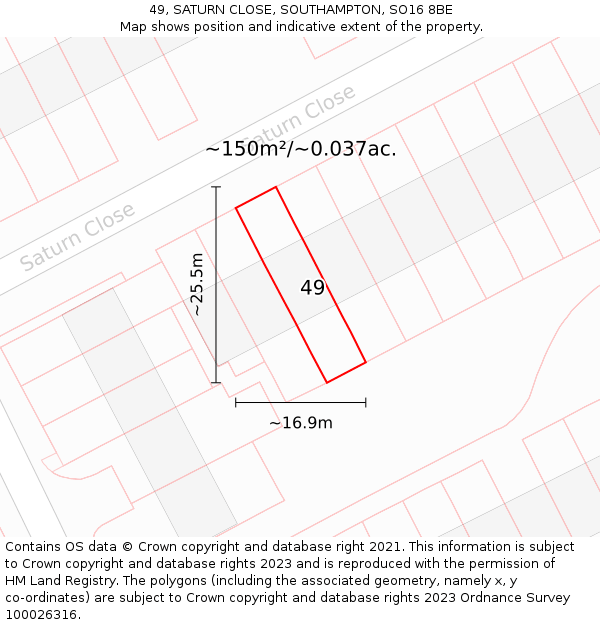 49, SATURN CLOSE, SOUTHAMPTON, SO16 8BE: Plot and title map