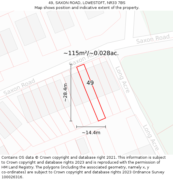49, SAXON ROAD, LOWESTOFT, NR33 7BS: Plot and title map