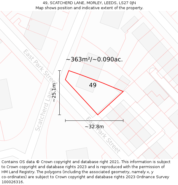 49, SCATCHERD LANE, MORLEY, LEEDS, LS27 0JN: Plot and title map