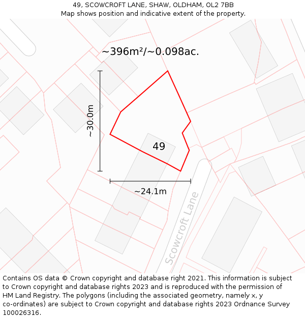 49, SCOWCROFT LANE, SHAW, OLDHAM, OL2 7BB: Plot and title map