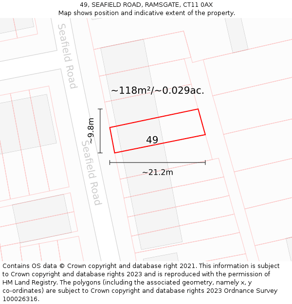 49, SEAFIELD ROAD, RAMSGATE, CT11 0AX: Plot and title map