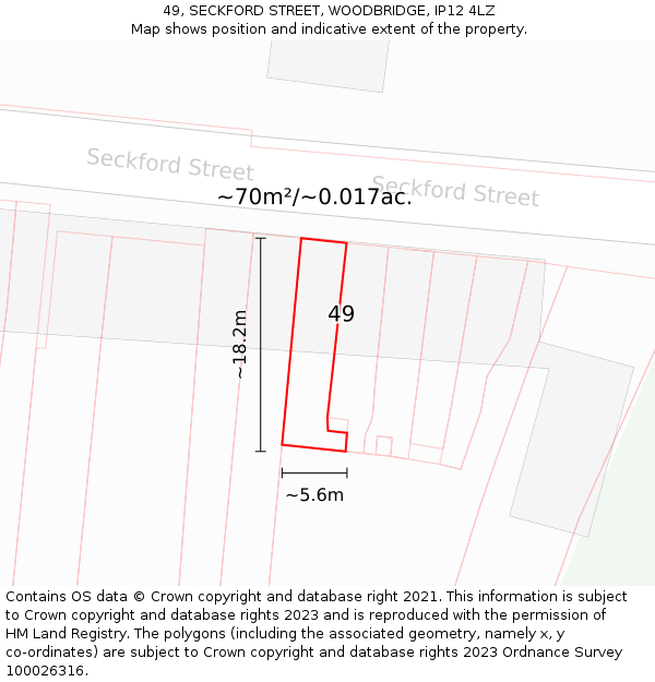 49, SECKFORD STREET, WOODBRIDGE, IP12 4LZ: Plot and title map