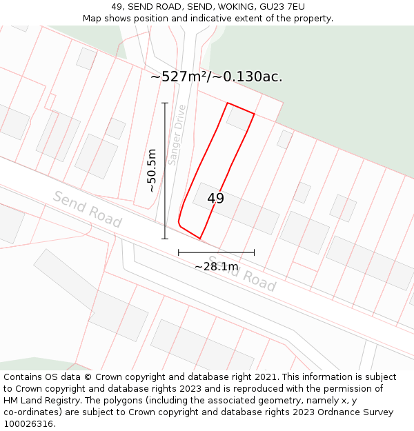 49, SEND ROAD, SEND, WOKING, GU23 7EU: Plot and title map