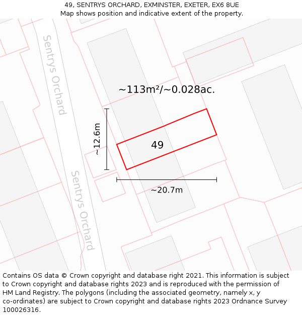 49, SENTRYS ORCHARD, EXMINSTER, EXETER, EX6 8UE: Plot and title map