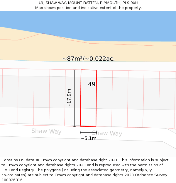 49, SHAW WAY, MOUNT BATTEN, PLYMOUTH, PL9 9XH: Plot and title map