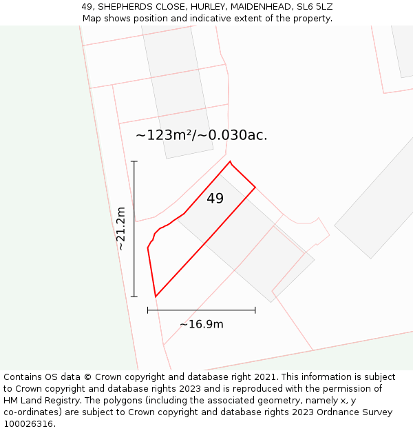 49, SHEPHERDS CLOSE, HURLEY, MAIDENHEAD, SL6 5LZ: Plot and title map