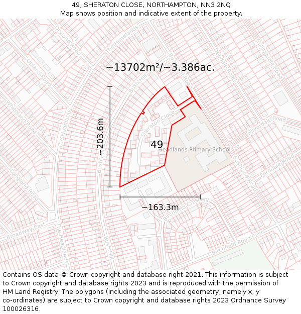 49, SHERATON CLOSE, NORTHAMPTON, NN3 2NQ: Plot and title map