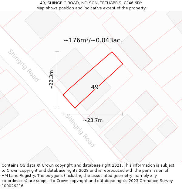 49, SHINGRIG ROAD, NELSON, TREHARRIS, CF46 6DY: Plot and title map