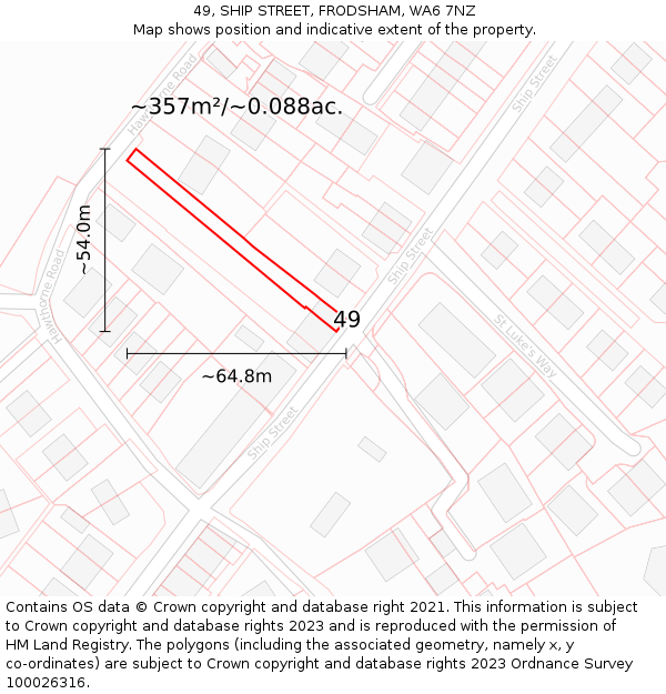 49, SHIP STREET, FRODSHAM, WA6 7NZ: Plot and title map