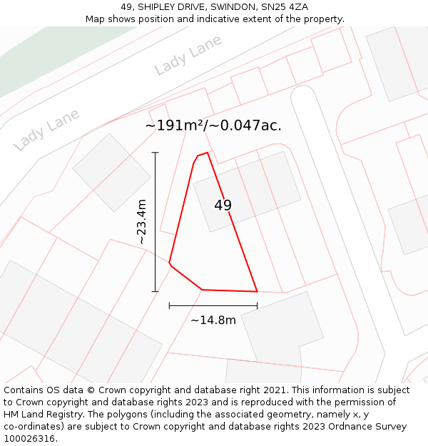 49, SHIPLEY DRIVE, SWINDON, SN25 4ZA: Plot and title map