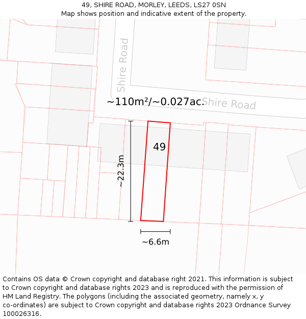 49, SHIRE ROAD, MORLEY, LEEDS, LS27 0SN: Plot and title map