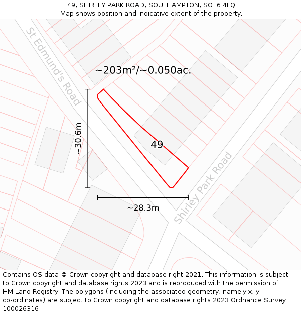 49, SHIRLEY PARK ROAD, SOUTHAMPTON, SO16 4FQ: Plot and title map