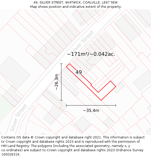 49, SILVER STREET, WHITWICK, COALVILLE, LE67 5EW: Plot and title map