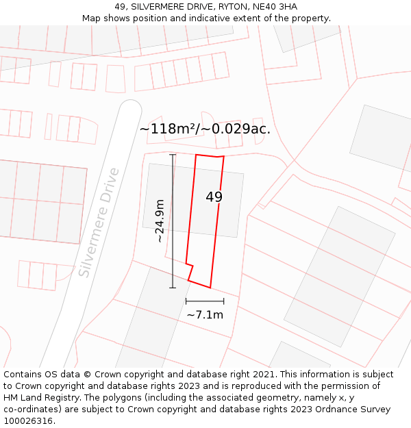 49, SILVERMERE DRIVE, RYTON, NE40 3HA: Plot and title map