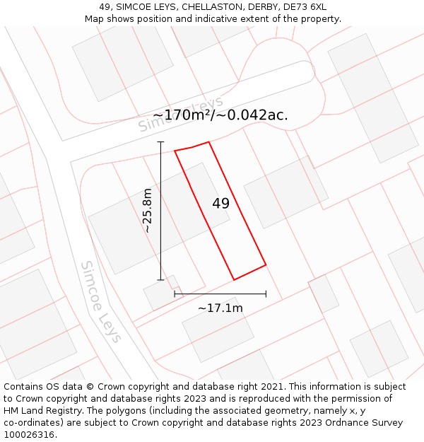 49, SIMCOE LEYS, CHELLASTON, DERBY, DE73 6XL: Plot and title map