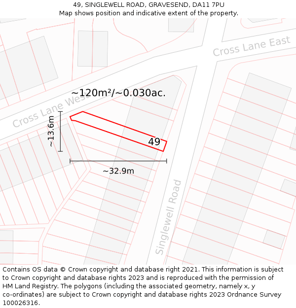 49, SINGLEWELL ROAD, GRAVESEND, DA11 7PU: Plot and title map