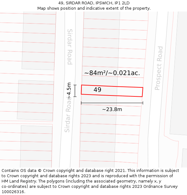 49, SIRDAR ROAD, IPSWICH, IP1 2LD: Plot and title map