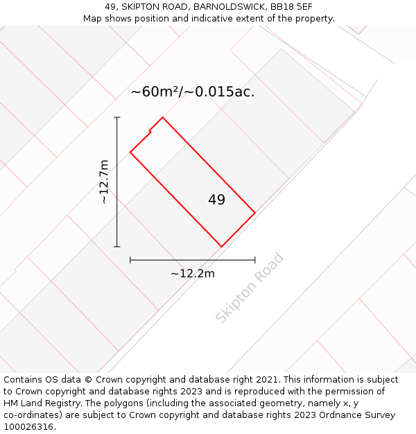 49, SKIPTON ROAD, BARNOLDSWICK, BB18 5EF: Plot and title map