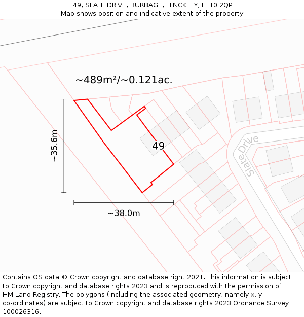 49, SLATE DRIVE, BURBAGE, HINCKLEY, LE10 2QP: Plot and title map