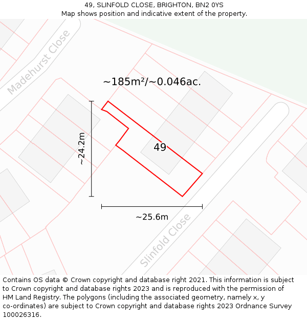 49, SLINFOLD CLOSE, BRIGHTON, BN2 0YS: Plot and title map