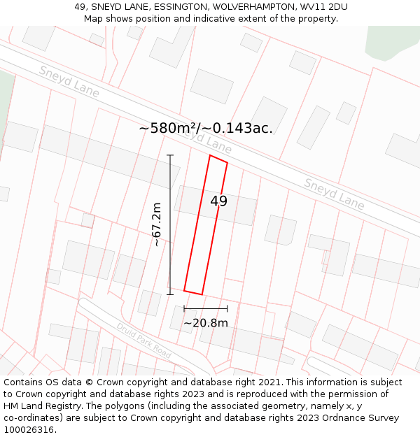 49, SNEYD LANE, ESSINGTON, WOLVERHAMPTON, WV11 2DU: Plot and title map