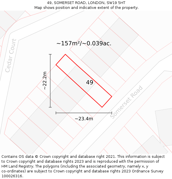 49, SOMERSET ROAD, LONDON, SW19 5HT: Plot and title map