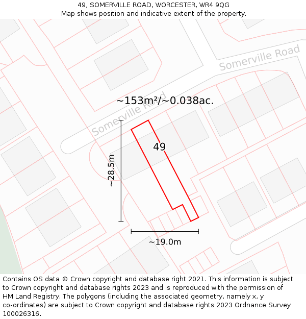 49, SOMERVILLE ROAD, WORCESTER, WR4 9QG: Plot and title map