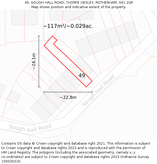 49, SOUGH HALL ROAD, THORPE HESLEY, ROTHERHAM, S61 2QP: Plot and title map