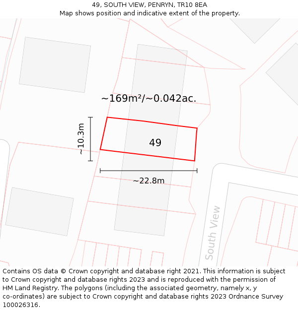 49, SOUTH VIEW, PENRYN, TR10 8EA: Plot and title map