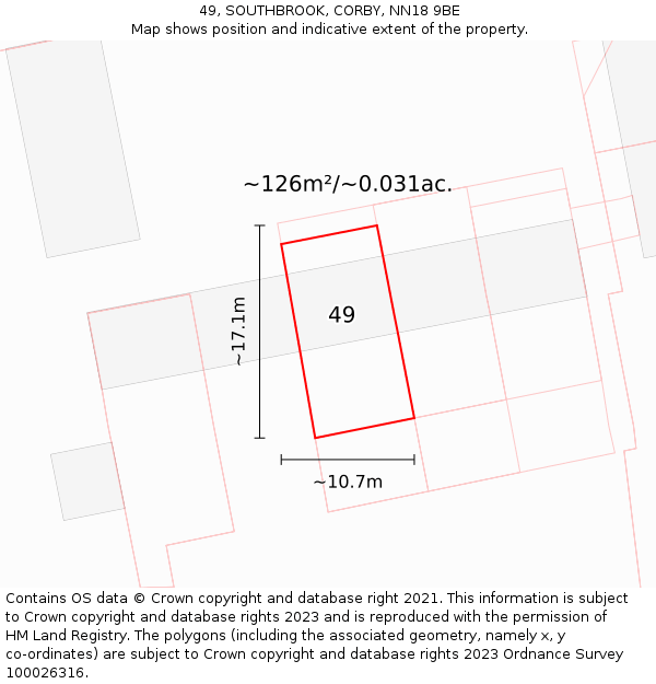 49, SOUTHBROOK, CORBY, NN18 9BE: Plot and title map