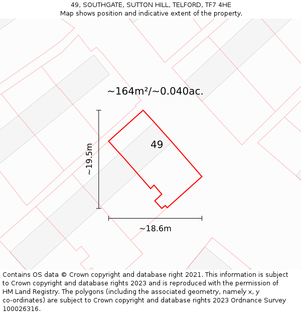 49, SOUTHGATE, SUTTON HILL, TELFORD, TF7 4HE: Plot and title map