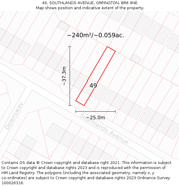 49, SOUTHLANDS AVENUE, ORPINGTON, BR6 9NE: Plot and title map