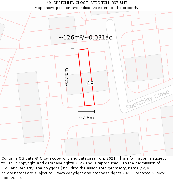 49, SPETCHLEY CLOSE, REDDITCH, B97 5NB: Plot and title map