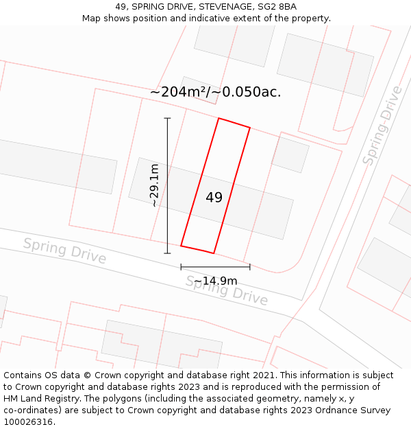 49, SPRING DRIVE, STEVENAGE, SG2 8BA: Plot and title map