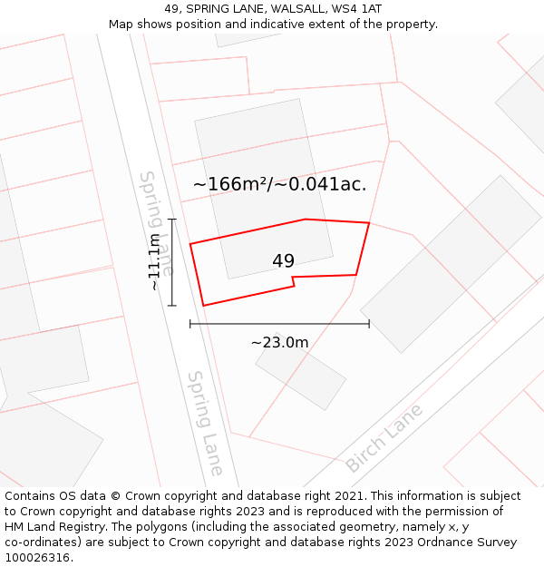 49, SPRING LANE, WALSALL, WS4 1AT: Plot and title map