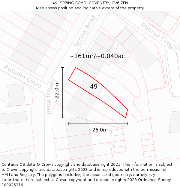 49, SPRING ROAD, COVENTRY, CV6 7FN: Plot and title map