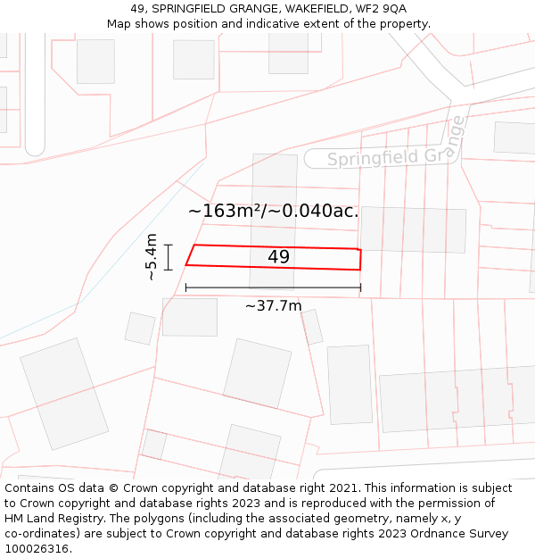 49, SPRINGFIELD GRANGE, WAKEFIELD, WF2 9QA: Plot and title map