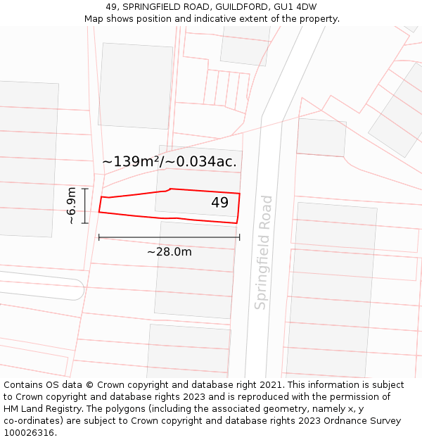 49, SPRINGFIELD ROAD, GUILDFORD, GU1 4DW: Plot and title map