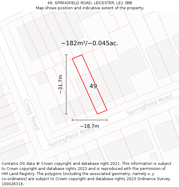 49, SPRINGFIELD ROAD, LEICESTER, LE2 3BB: Plot and title map