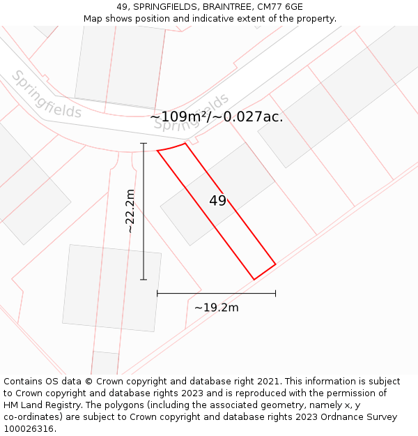 49, SPRINGFIELDS, BRAINTREE, CM77 6GE: Plot and title map