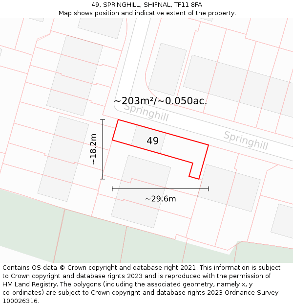 49, SPRINGHILL, SHIFNAL, TF11 8FA: Plot and title map