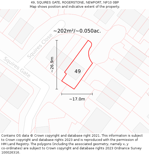 49, SQUIRES GATE, ROGERSTONE, NEWPORT, NP10 0BP: Plot and title map