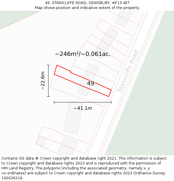 49, STAINCLIFFE ROAD, DEWSBURY, WF13 4ET: Plot and title map