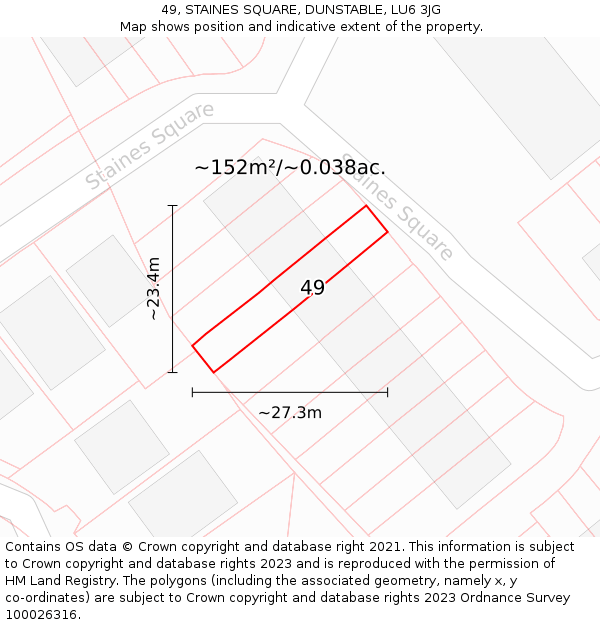 49, STAINES SQUARE, DUNSTABLE, LU6 3JG: Plot and title map