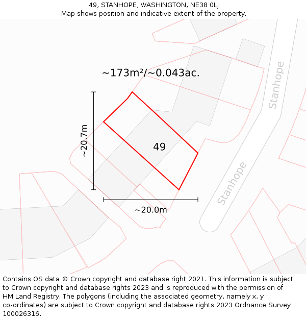 49, STANHOPE, WASHINGTON, NE38 0LJ: Plot and title map