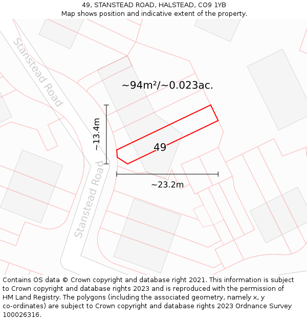49, STANSTEAD ROAD, HALSTEAD, CO9 1YB: Plot and title map