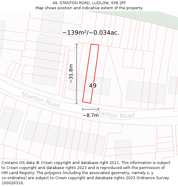 49, STANTON ROAD, LUDLOW, SY8 2PF: Plot and title map