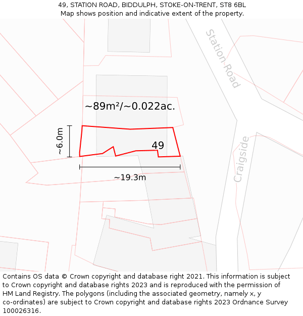 49, STATION ROAD, BIDDULPH, STOKE-ON-TRENT, ST8 6BL: Plot and title map