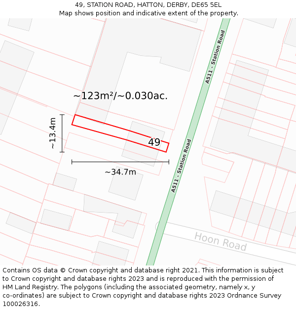 49, STATION ROAD, HATTON, DERBY, DE65 5EL: Plot and title map