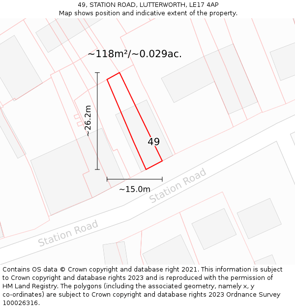 49, STATION ROAD, LUTTERWORTH, LE17 4AP: Plot and title map